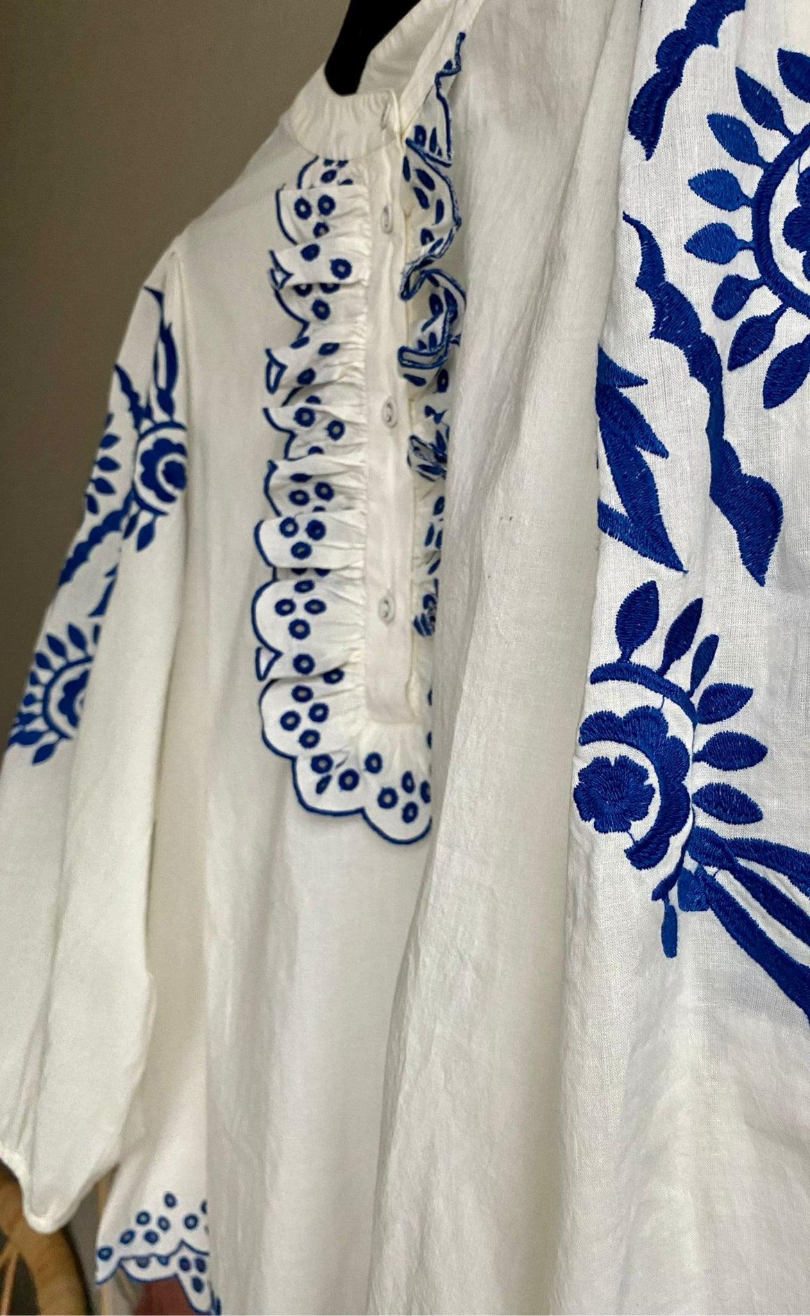 Love & Divine Bluse - Love968 - Cream/Blue