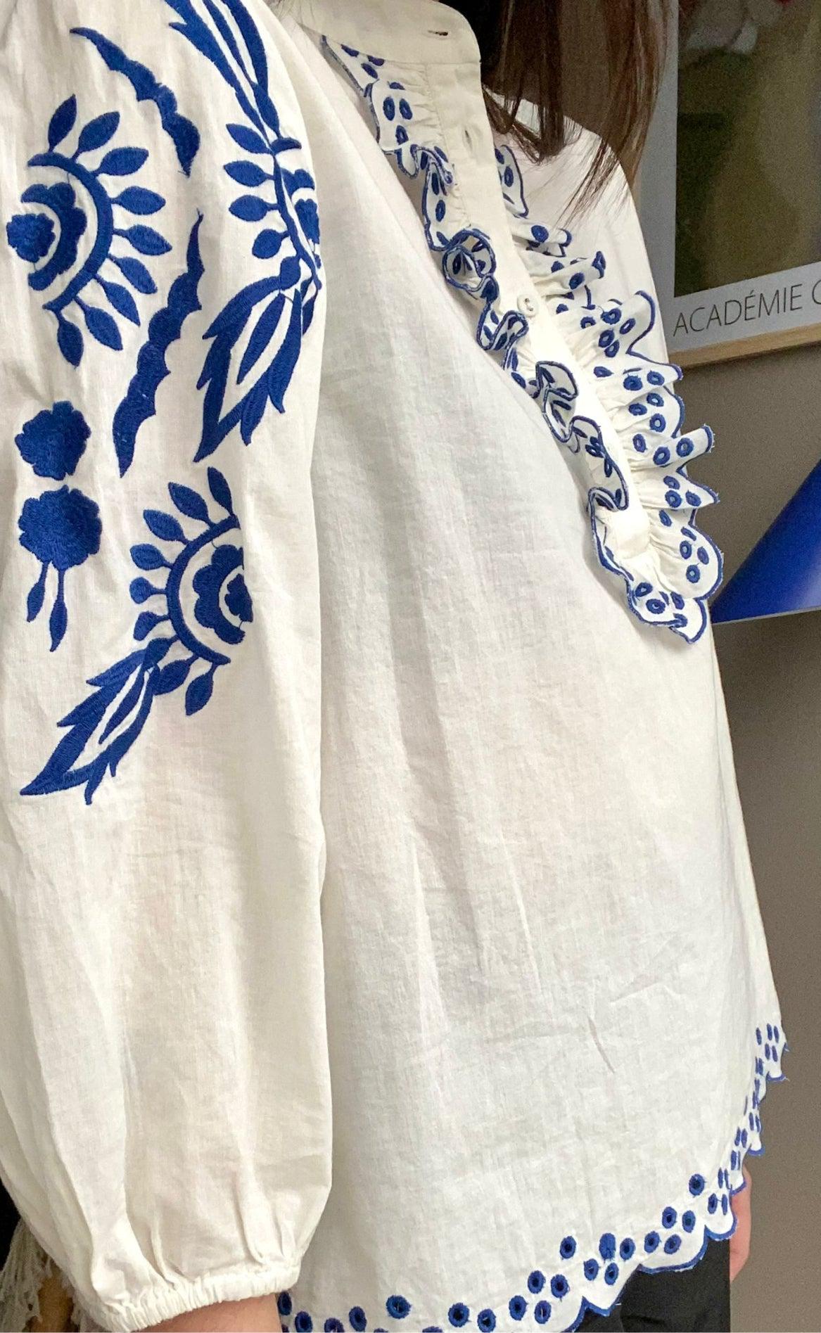 Love & Divine Bluse - Love968 - Cream/Blue