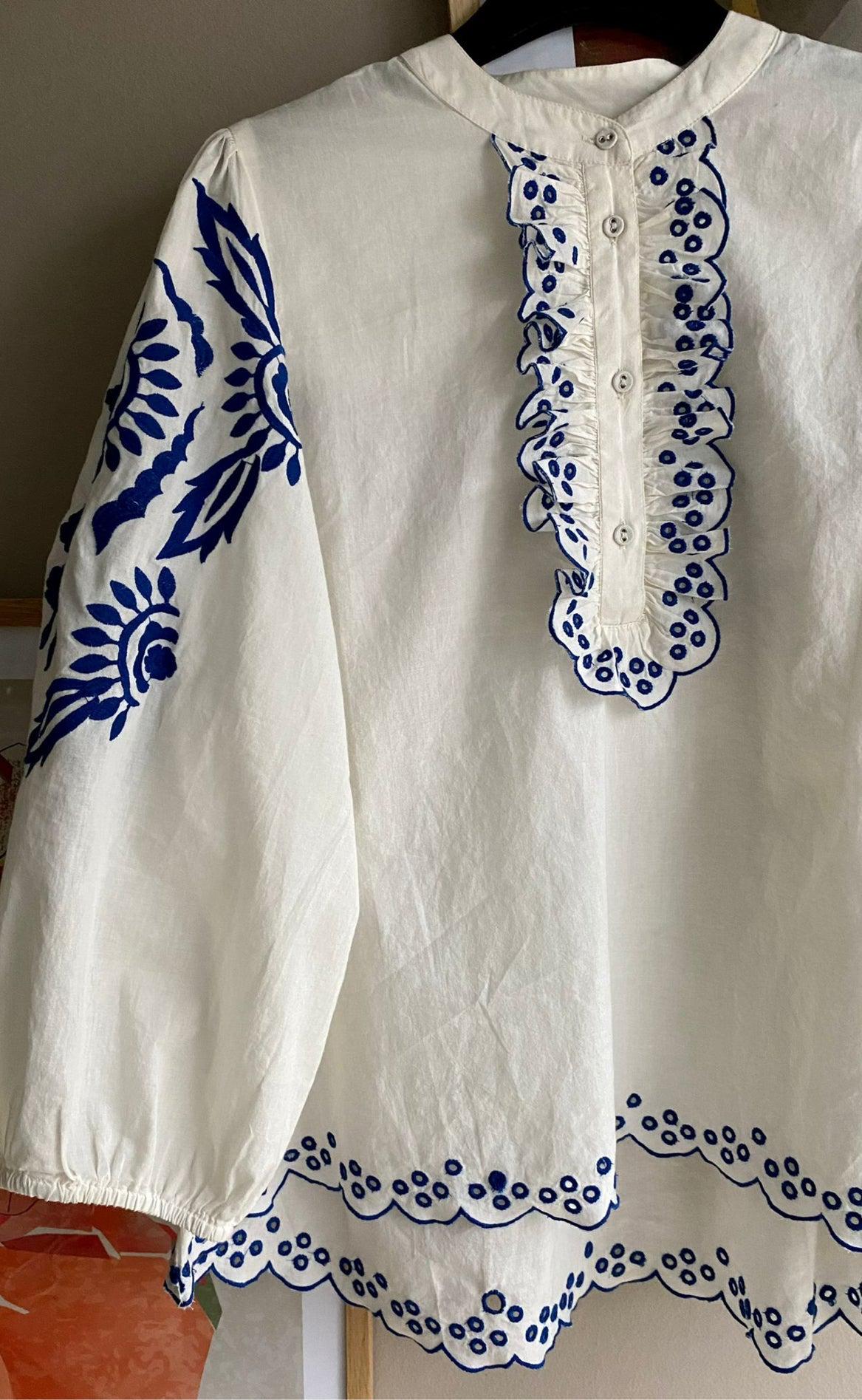 Love & Divine Bluse - Love968 - Cream/Blue