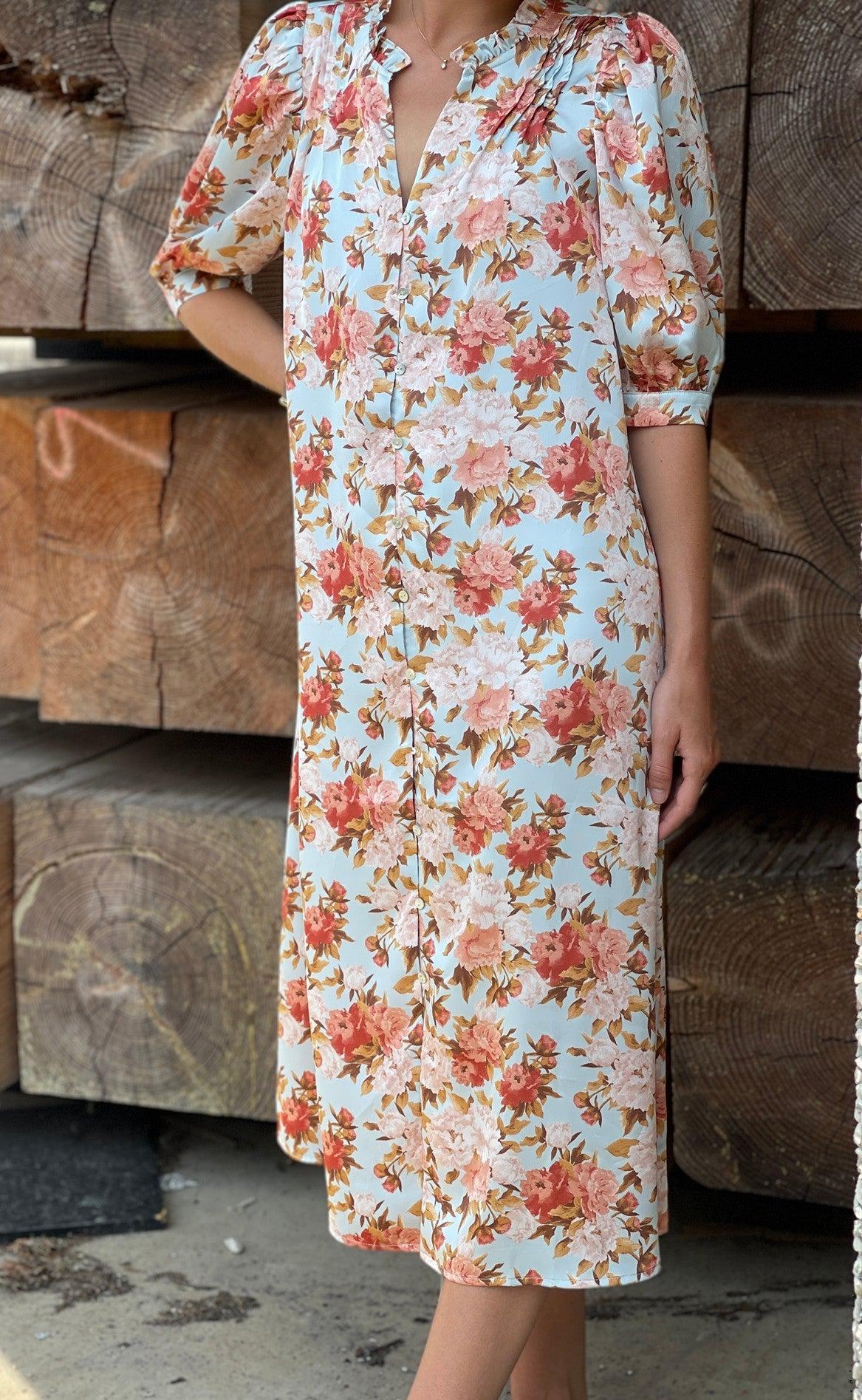 Love & Divine Kjole - Love627-1 - L. Blue/Flower