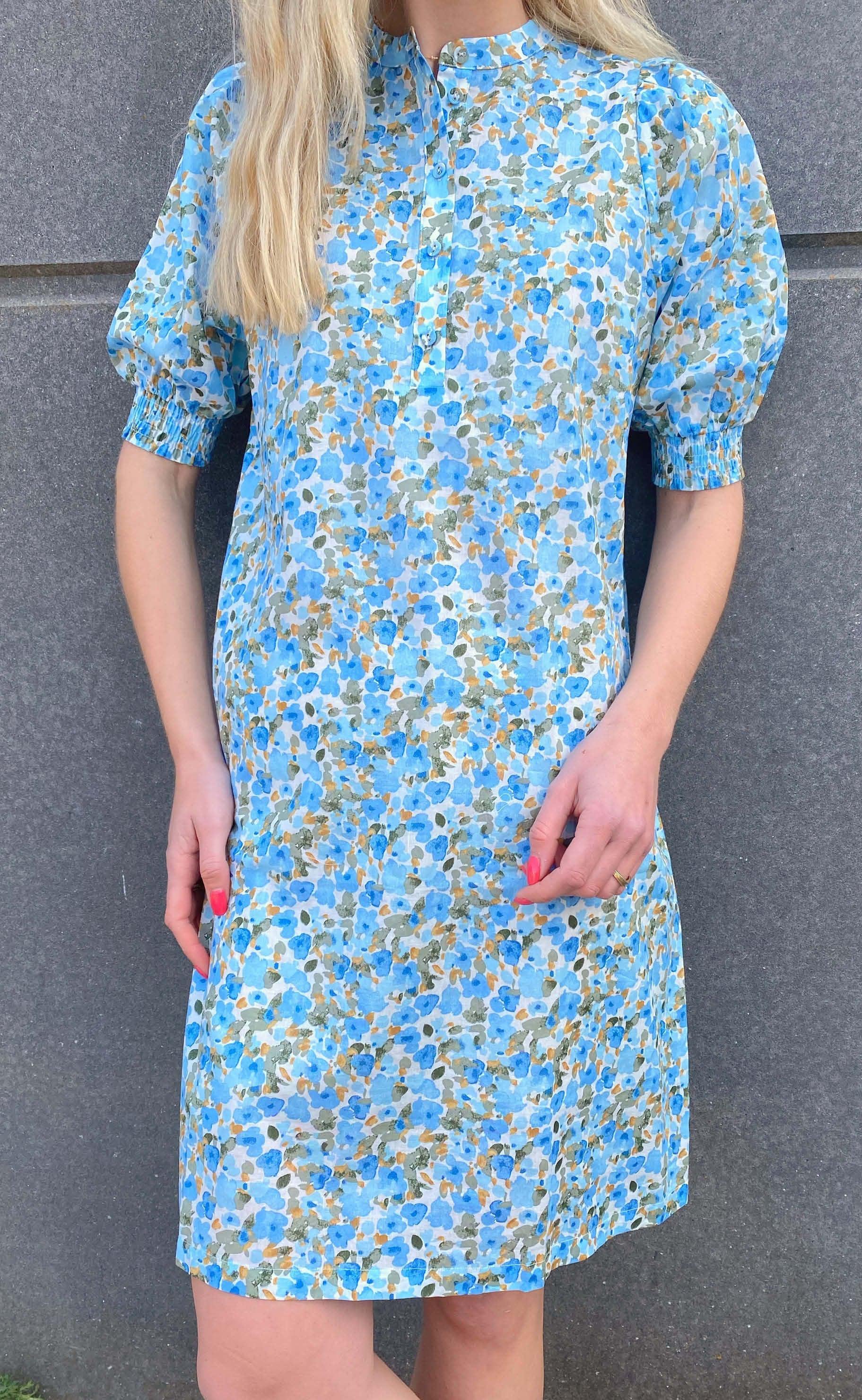 Love & Divine Kjole - Love649 - Blue/Khaki Flower