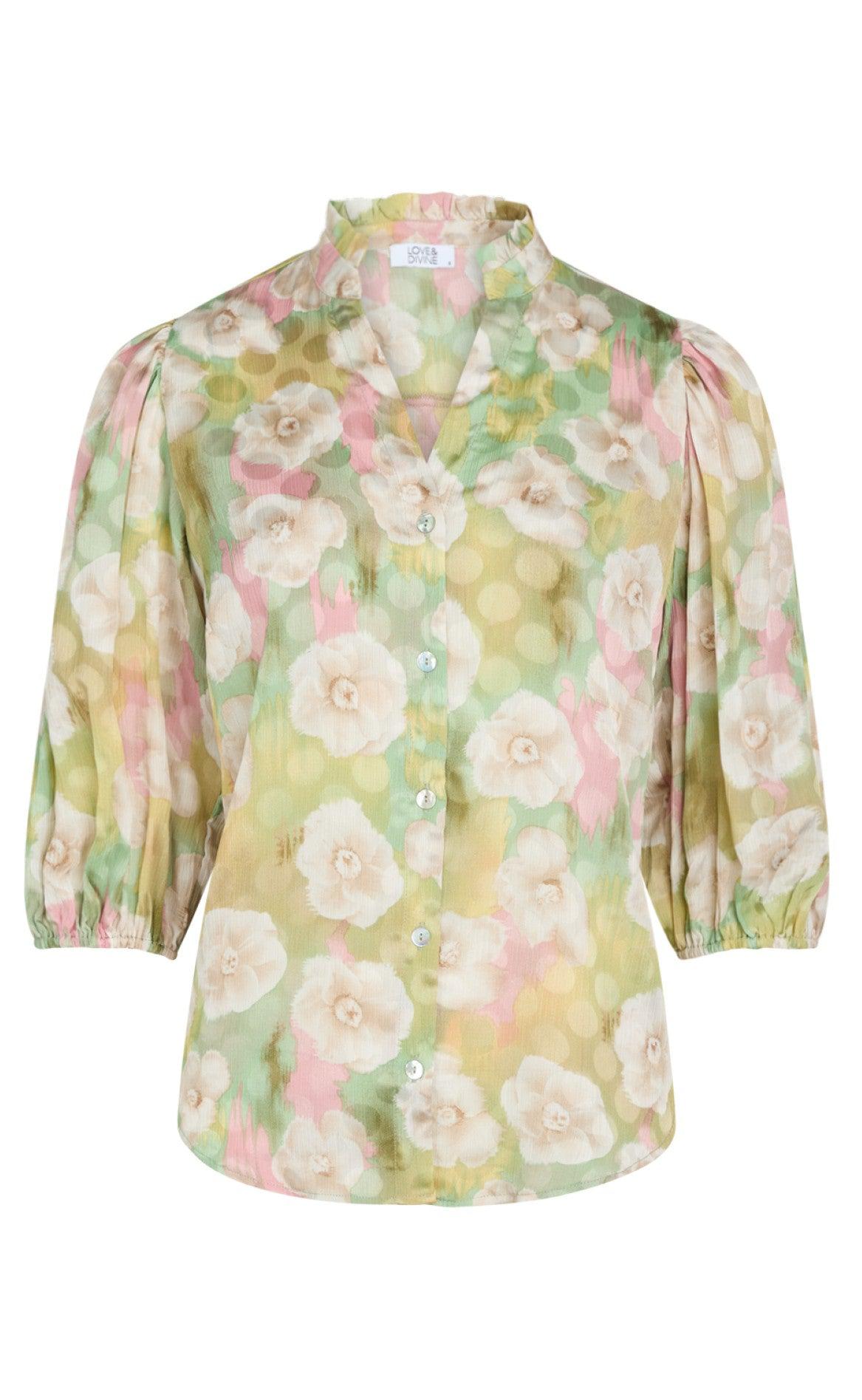 Love & Divine Skjorte - Love457-1 - Green Flower