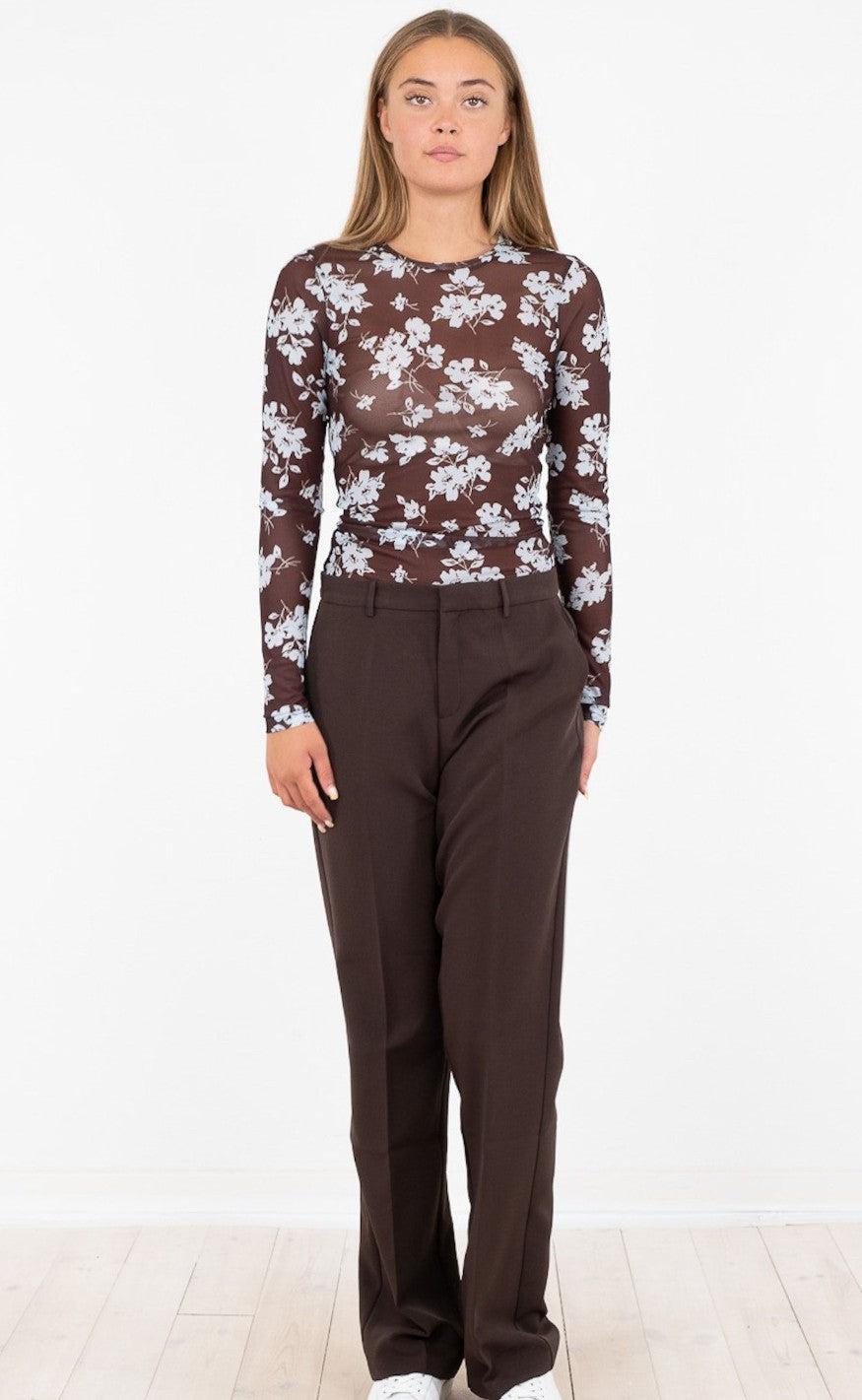 Neo Noir Bluse - Ella Flower - Chocolate Brown