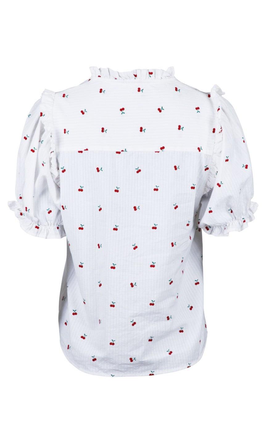 Neo Noir Bluse - Rosalie Cherry Print - White
