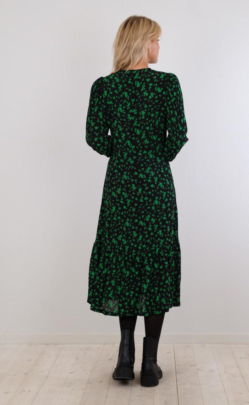 Neo Noir Kjole - Vika Shade - Green Flower