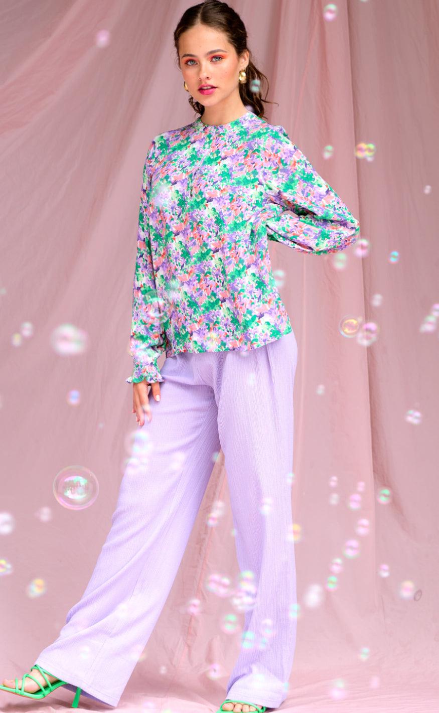 Noella Bluse - Miu - Lilac/Green Blurry Flower