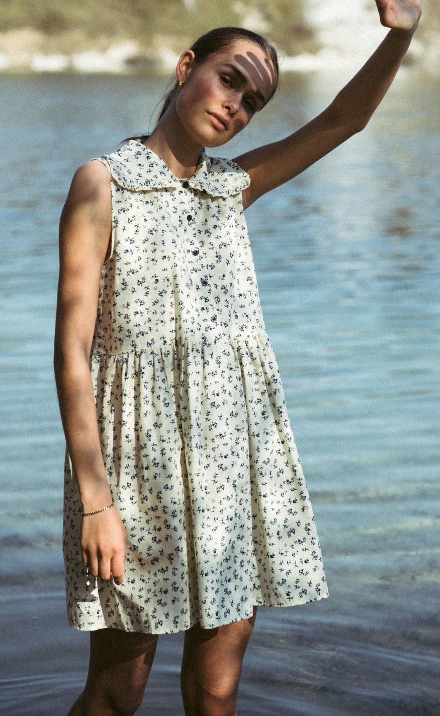 Noella Kjole - Cilla - Blue/Cream Flower