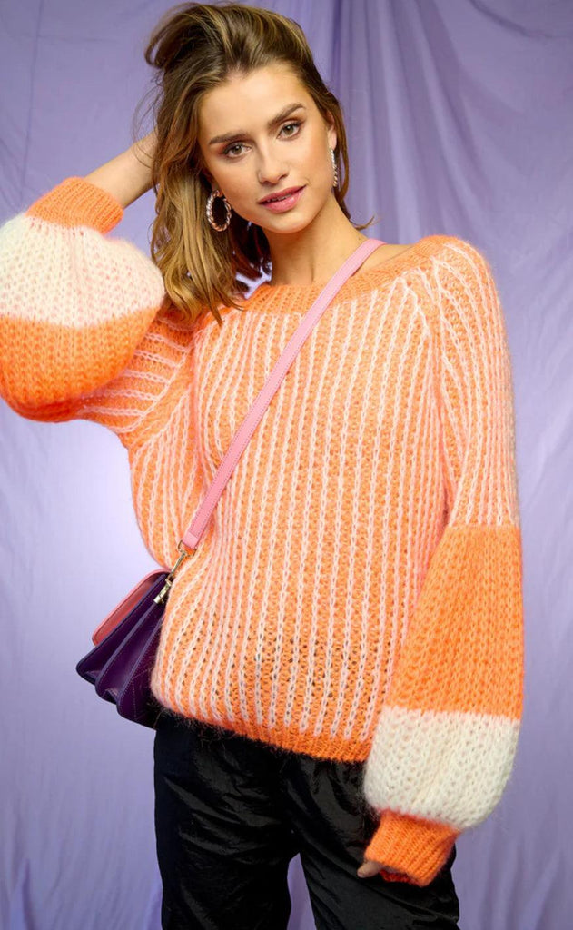 Noella Sweater - Liana - Orange/White