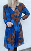 Say INA Copenhagen Kjole - Alba Plisse - Blue/Brown Flower