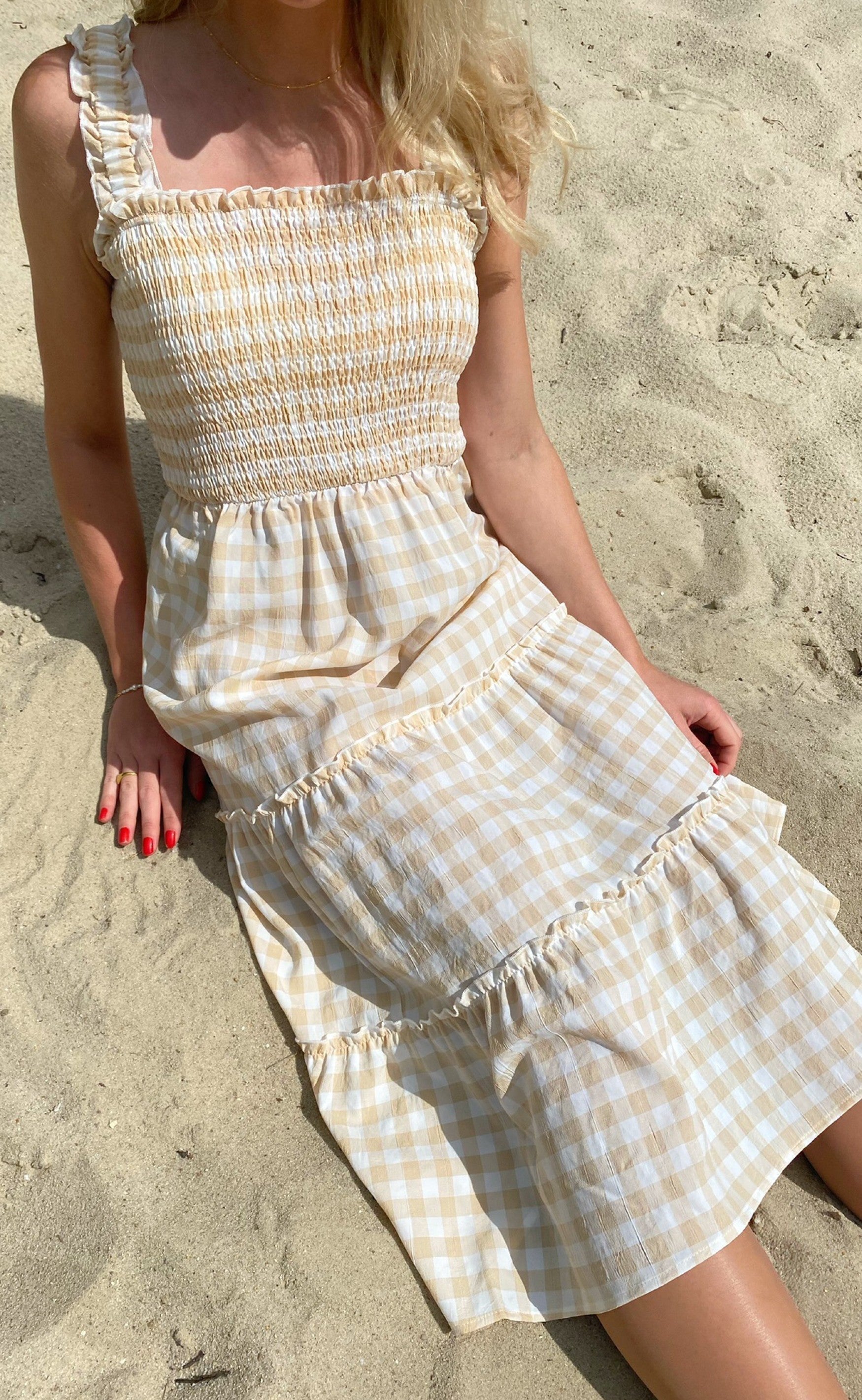Say INA Copenhagen Kjole - Amber - Beige Check