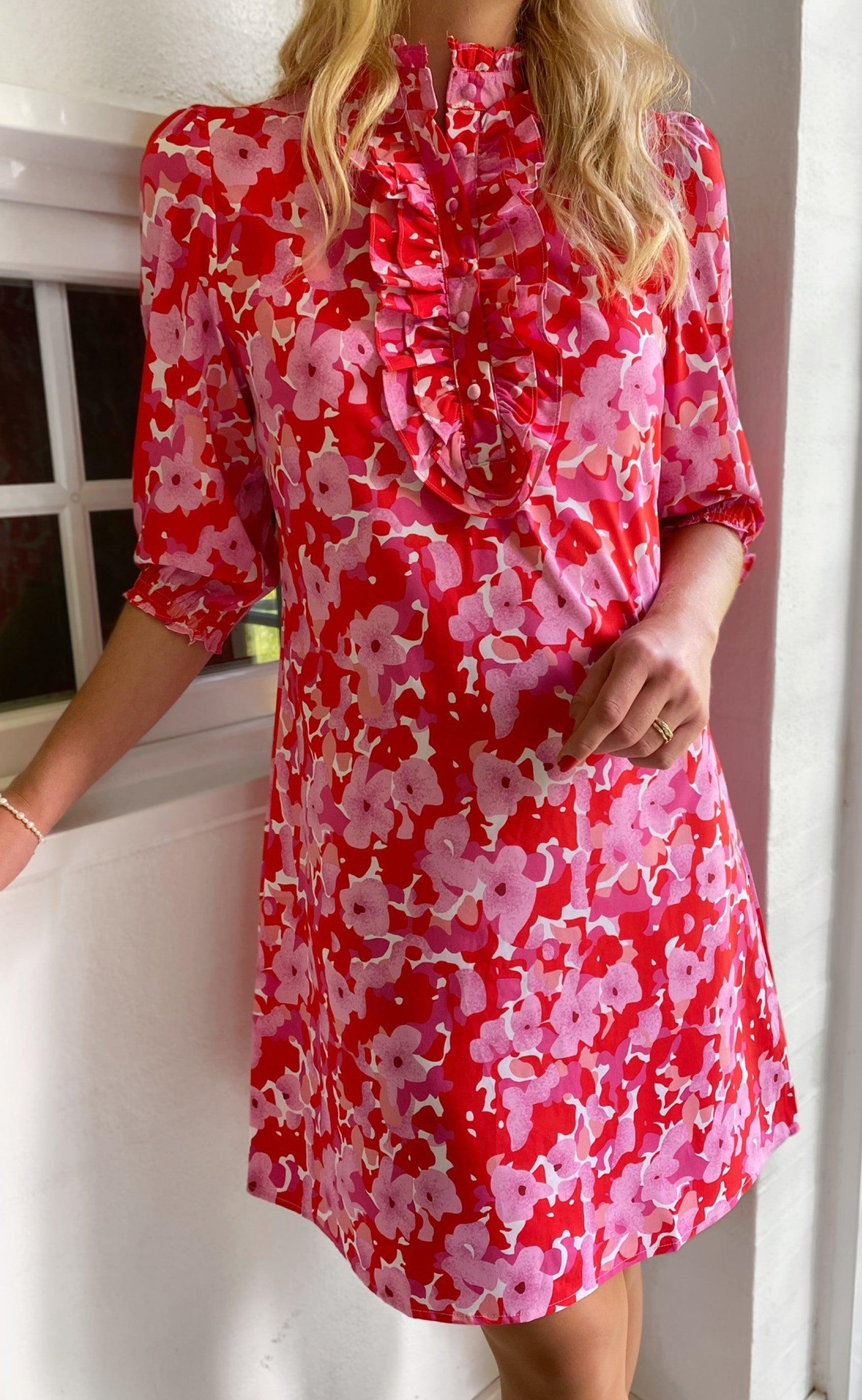 Say INA Copenhagen Kjole - Camilla - Pink/Red Flowers