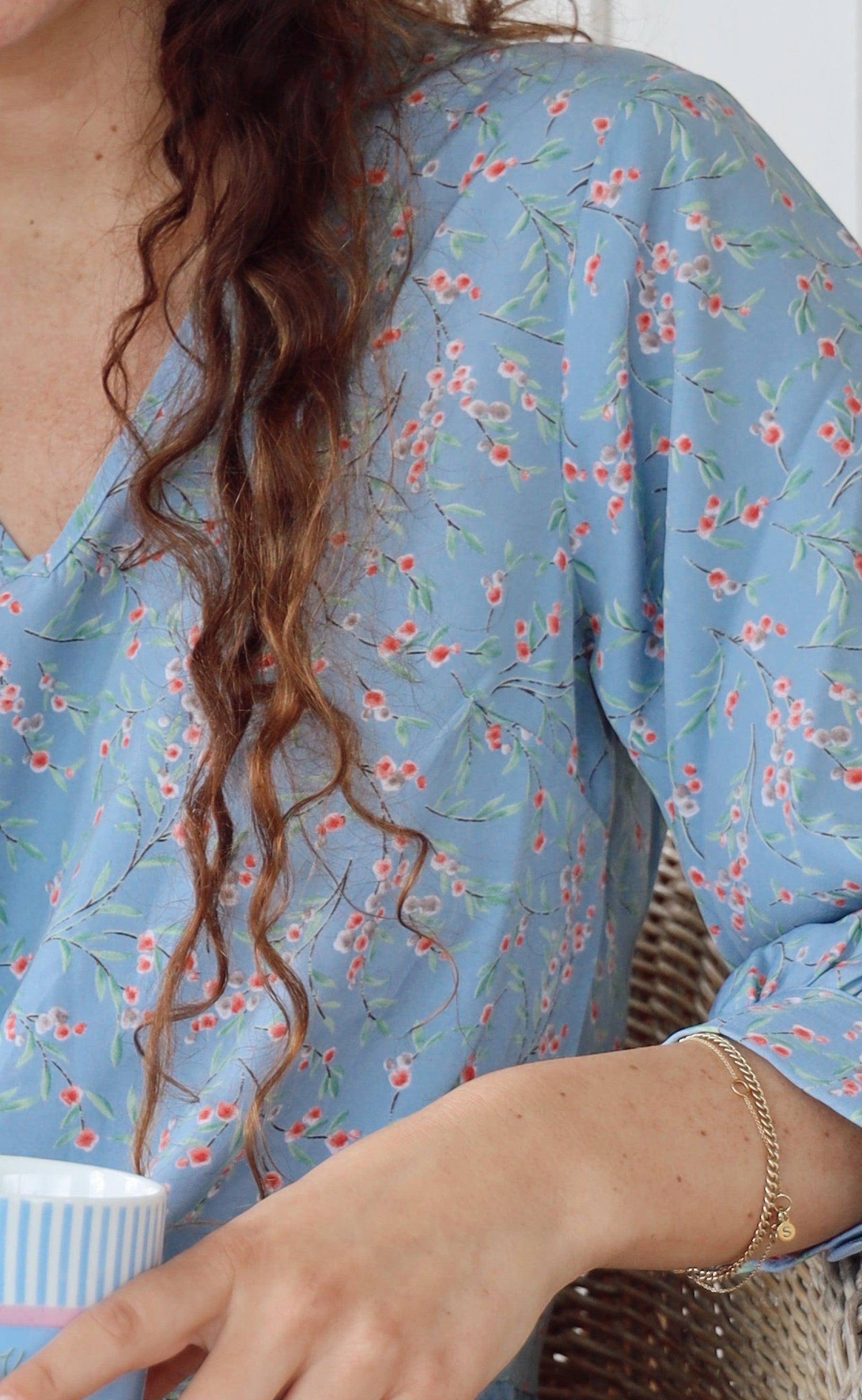Say INA Copenhagen Kjole - Camille - Blue / Rose Flower
