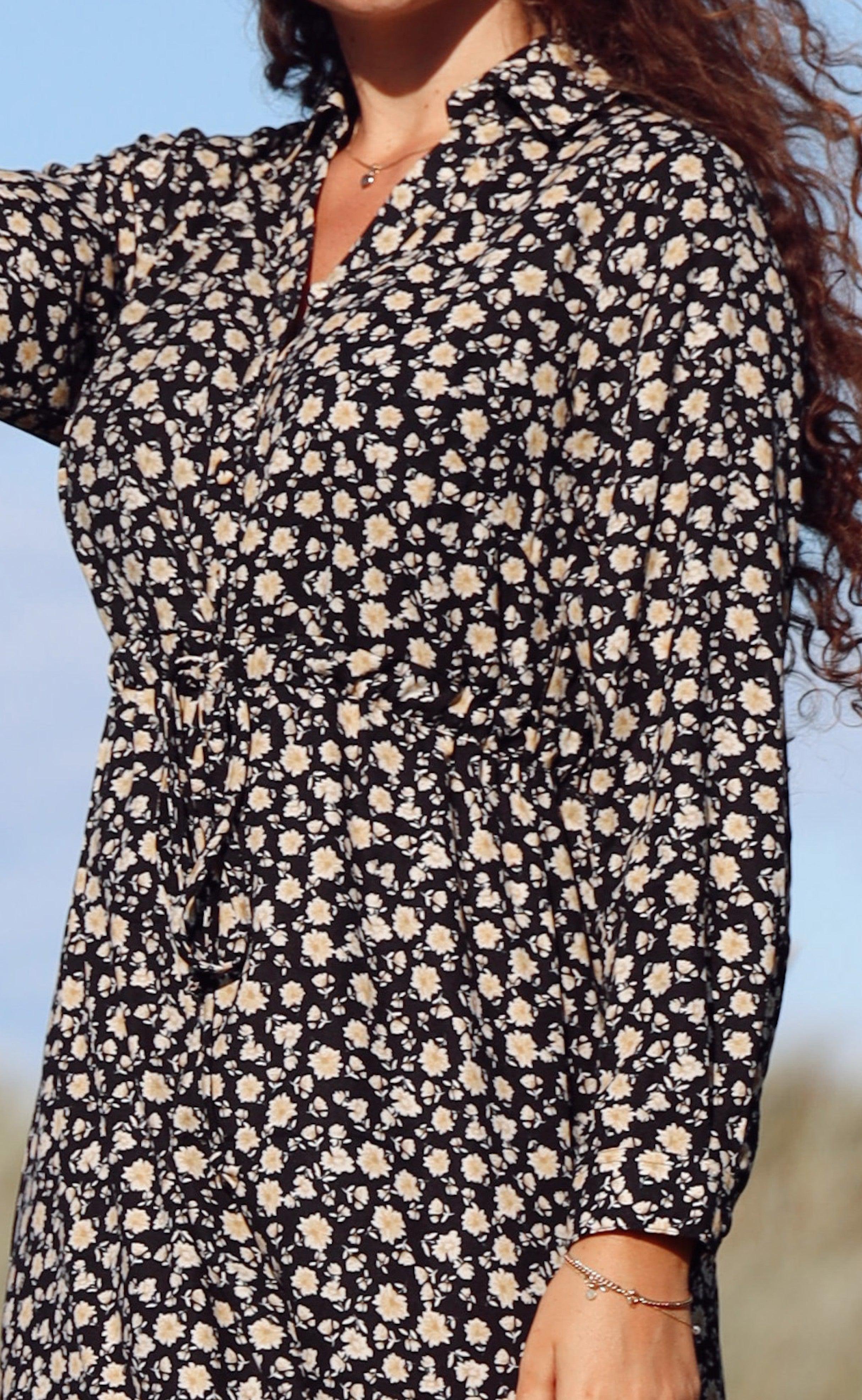 Say INA Copenhagen Kjole - Louisa - Black/Yellow Flower