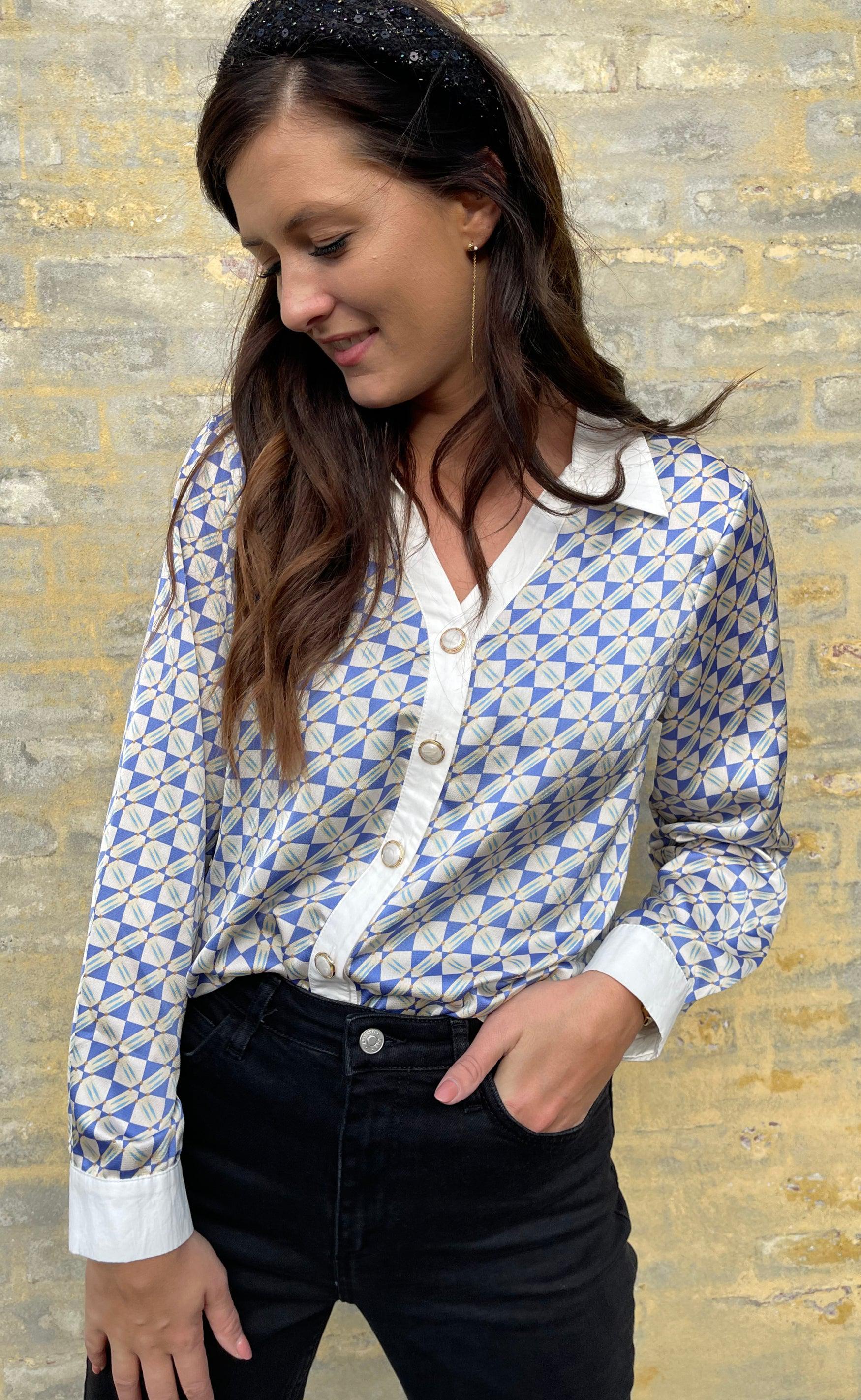 Say INA Copenhagen Skjorte - Nora - Graphic Blue