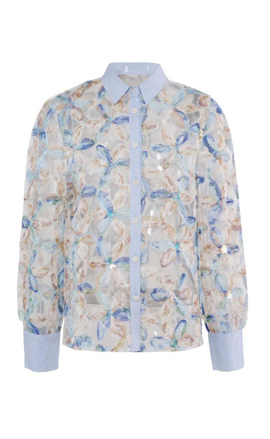Say INA Copenhagen Skjorte - Pama - Blue Sequin Flower