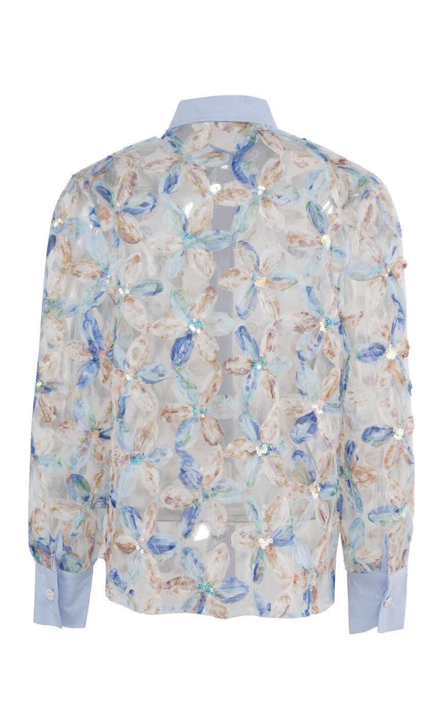 Say INA Copenhagen Skjorte - Pama - Blue Sequin Flower