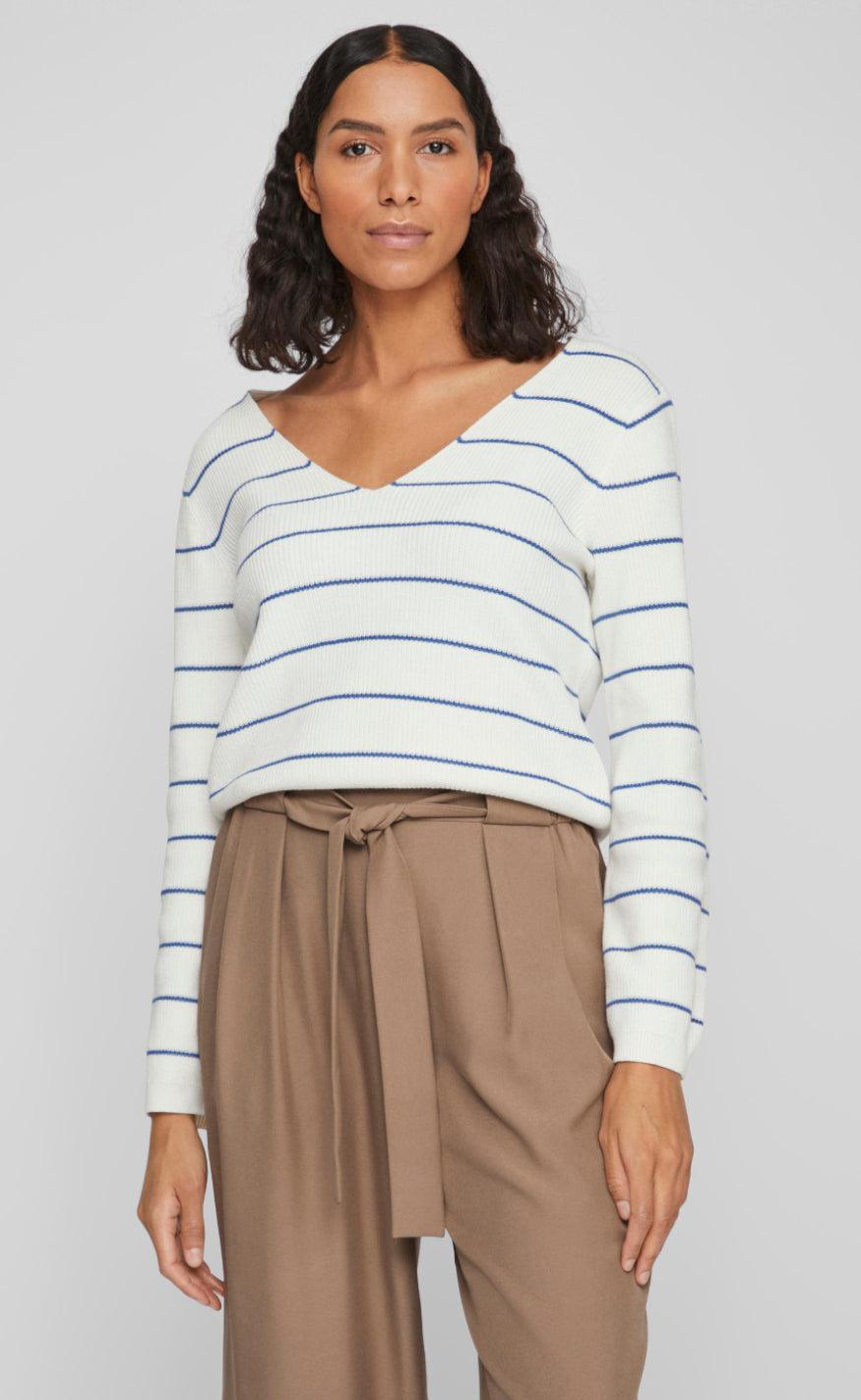 VILA Bluse - Chao - White Alyssum/Federal Blue