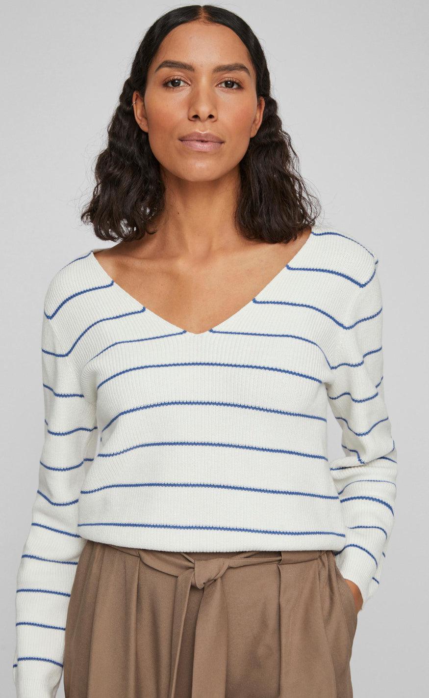 VILA Bluse - Chao - White Alyssum/Federal Blue