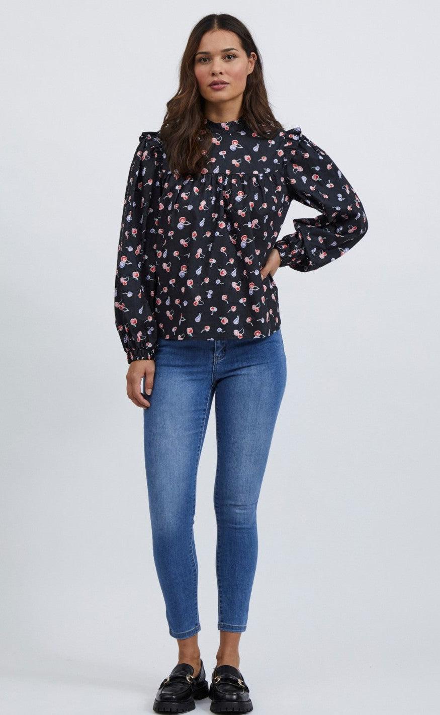 VILA Bluse - Cherry - Navy