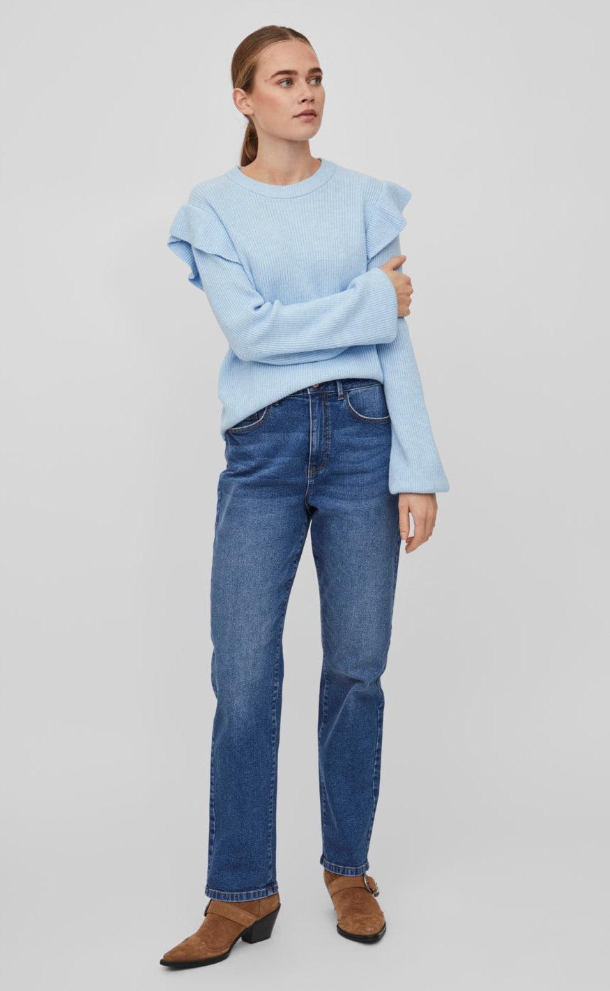 VILA Bluse - Ril Flounce - Kentucky Blue