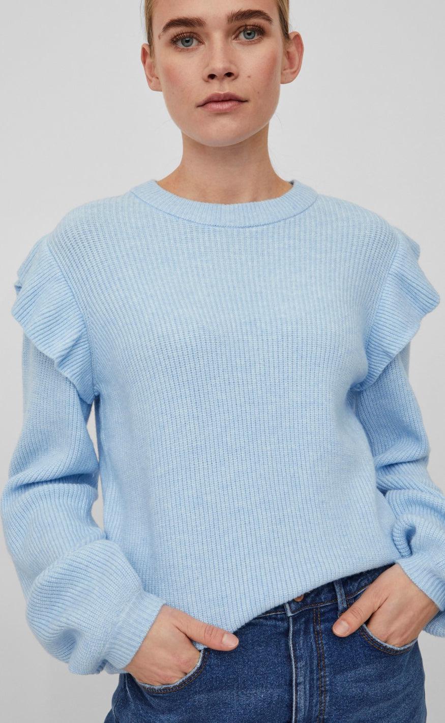 VILA Bluse - Ril Flounce - Kentucky Blue