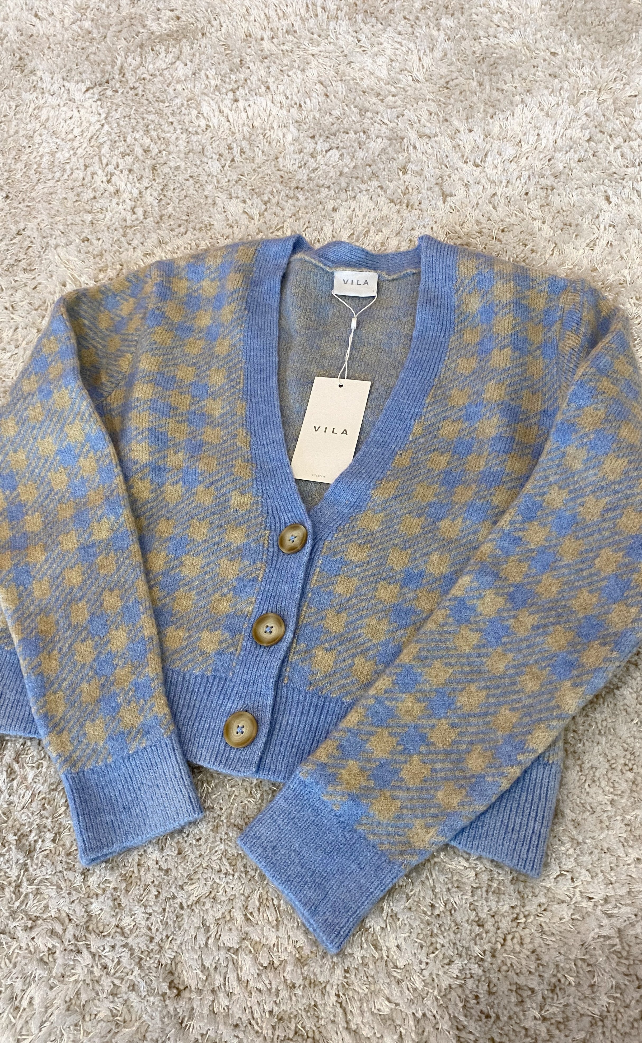 VILA Cardigan - Chekina Knit - Blue Bell