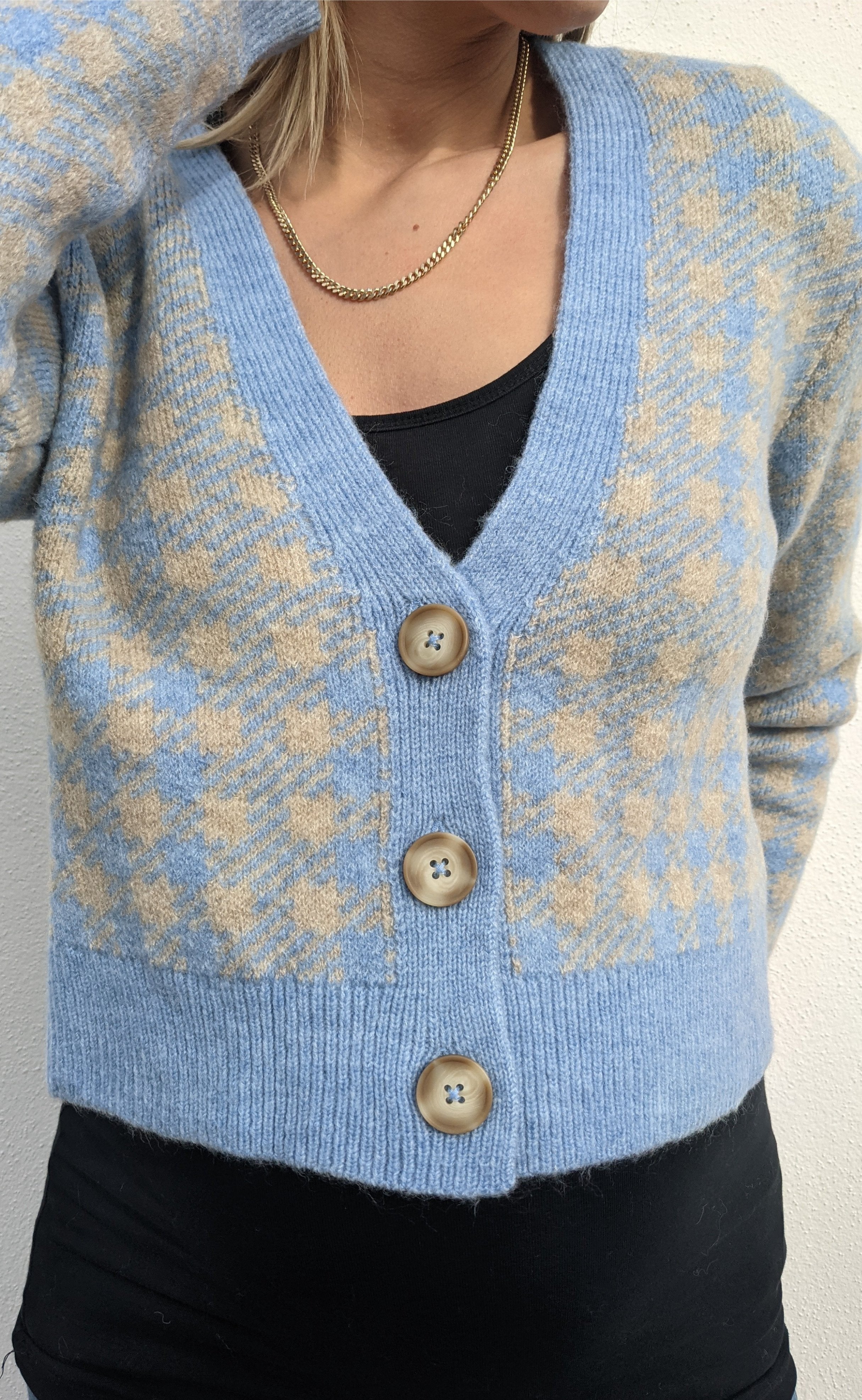 VILA Cardigan - Chekina Knit - Blue Bell