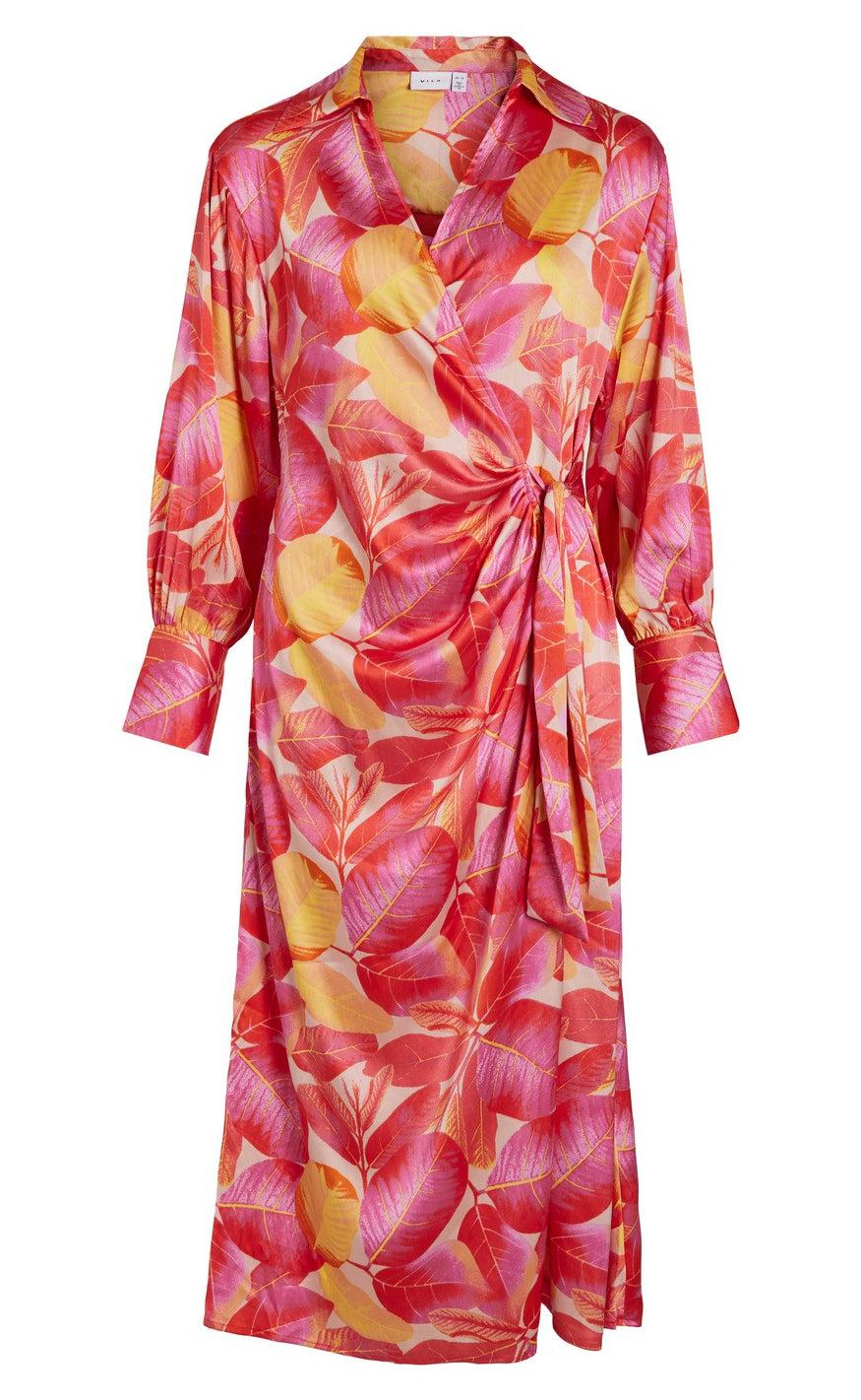 VILA Kjole - Costanta L/S Wrap - Tigerlily
