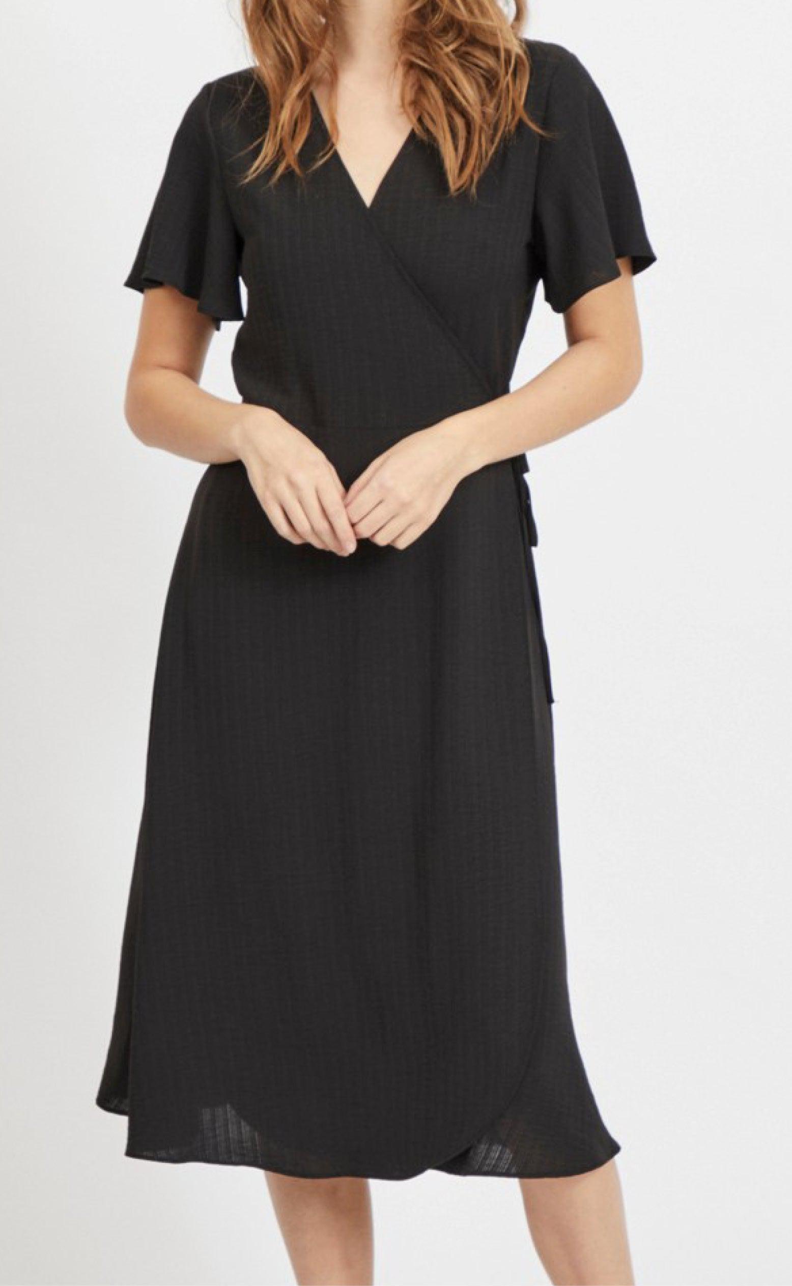 VILA Kjole - Lovie Wrap Midi - Black