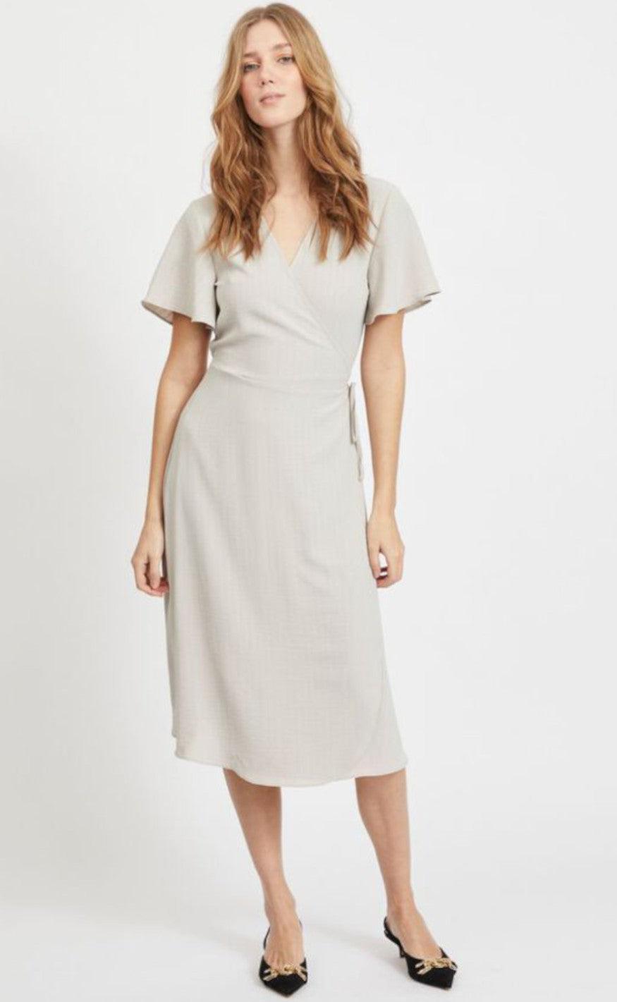 VILA Kjole - Lovie Wrap Midi - Dove