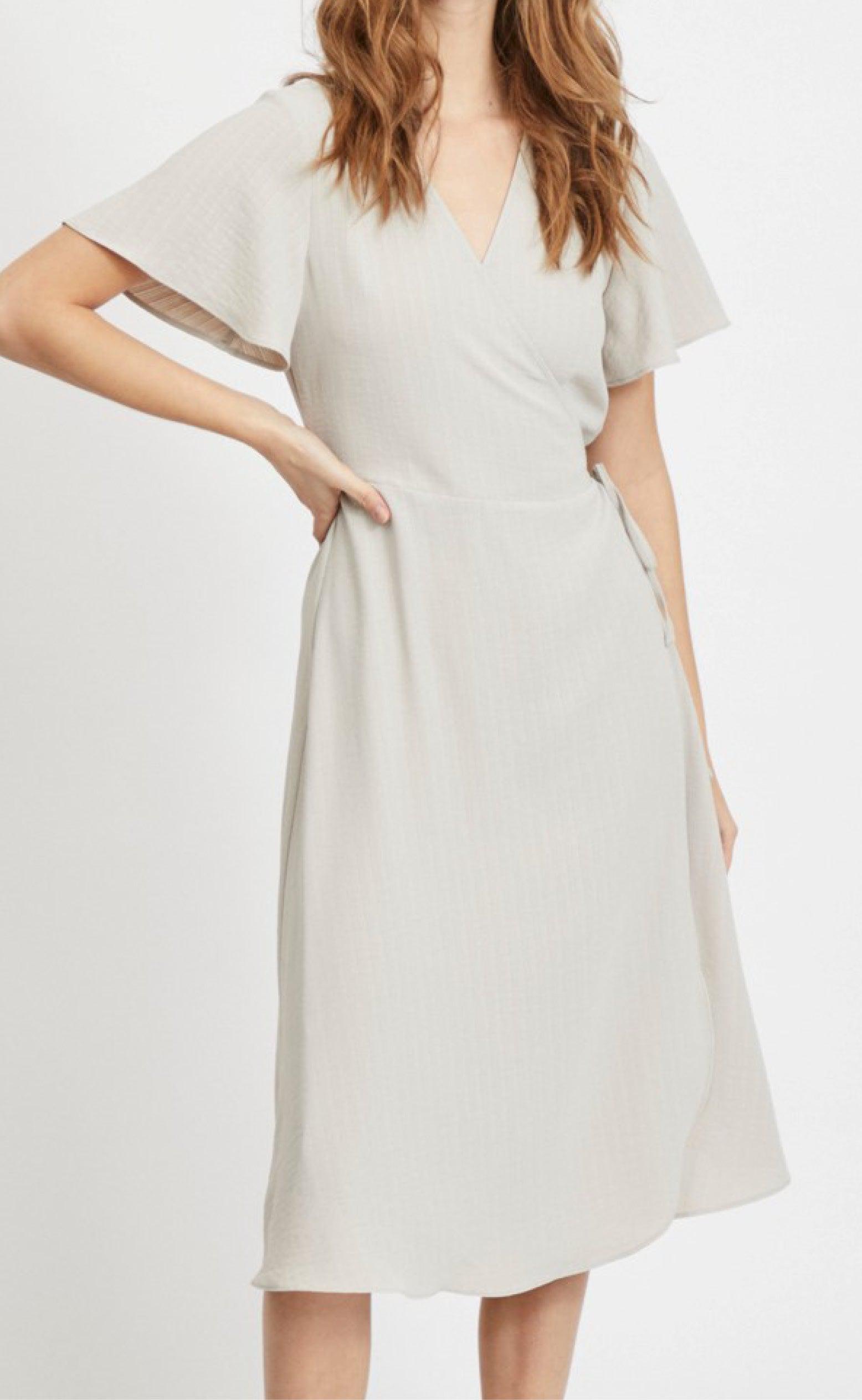 VILA Kjole - Lovie Wrap Midi - Dove