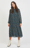 VILA Kjole - Plisse Midi Dress - Black / AOP Deep T