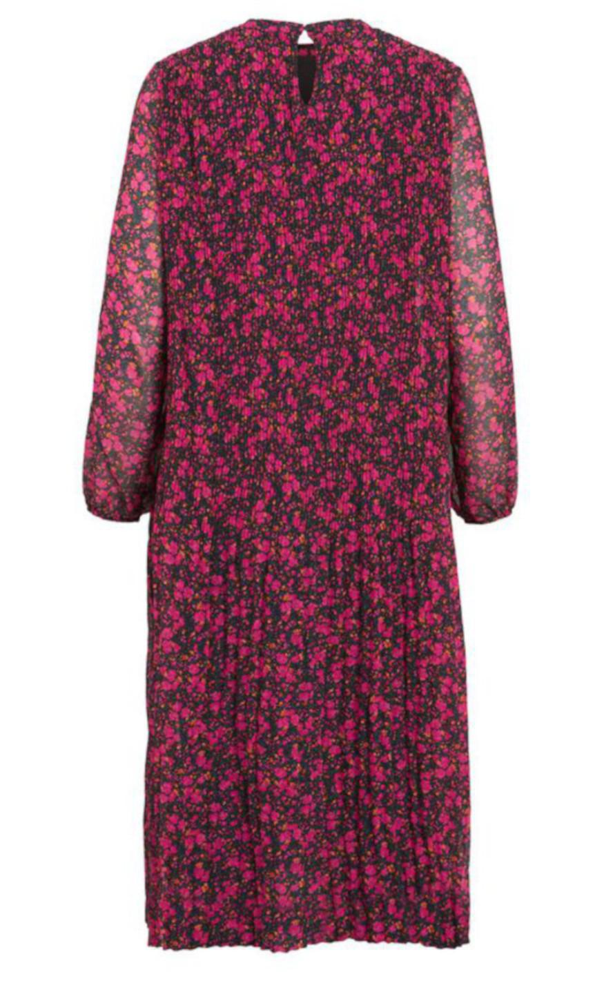 VILA Kjole - Plisse Midi Dress - Black / Flowers