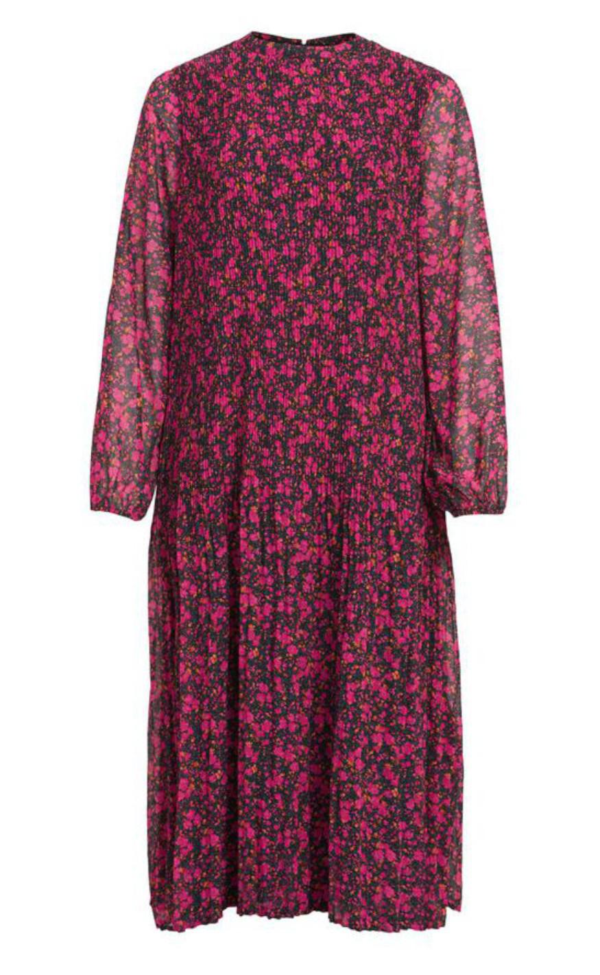 VILA Kjole - Plisse Midi Dress - Black / Flowers