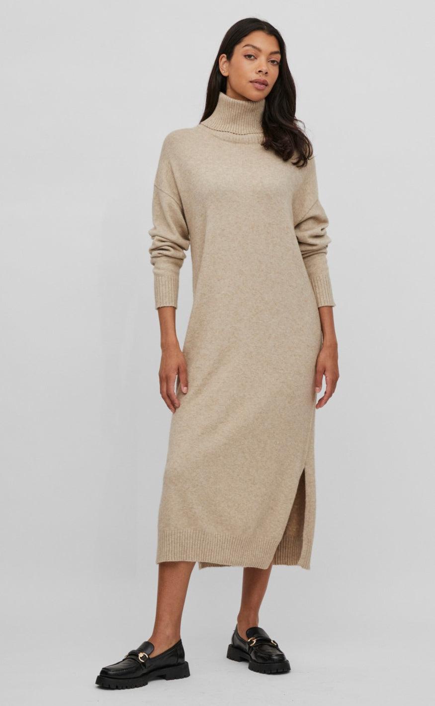 VILA Kjole Rollneck - Ril - Natural Melange