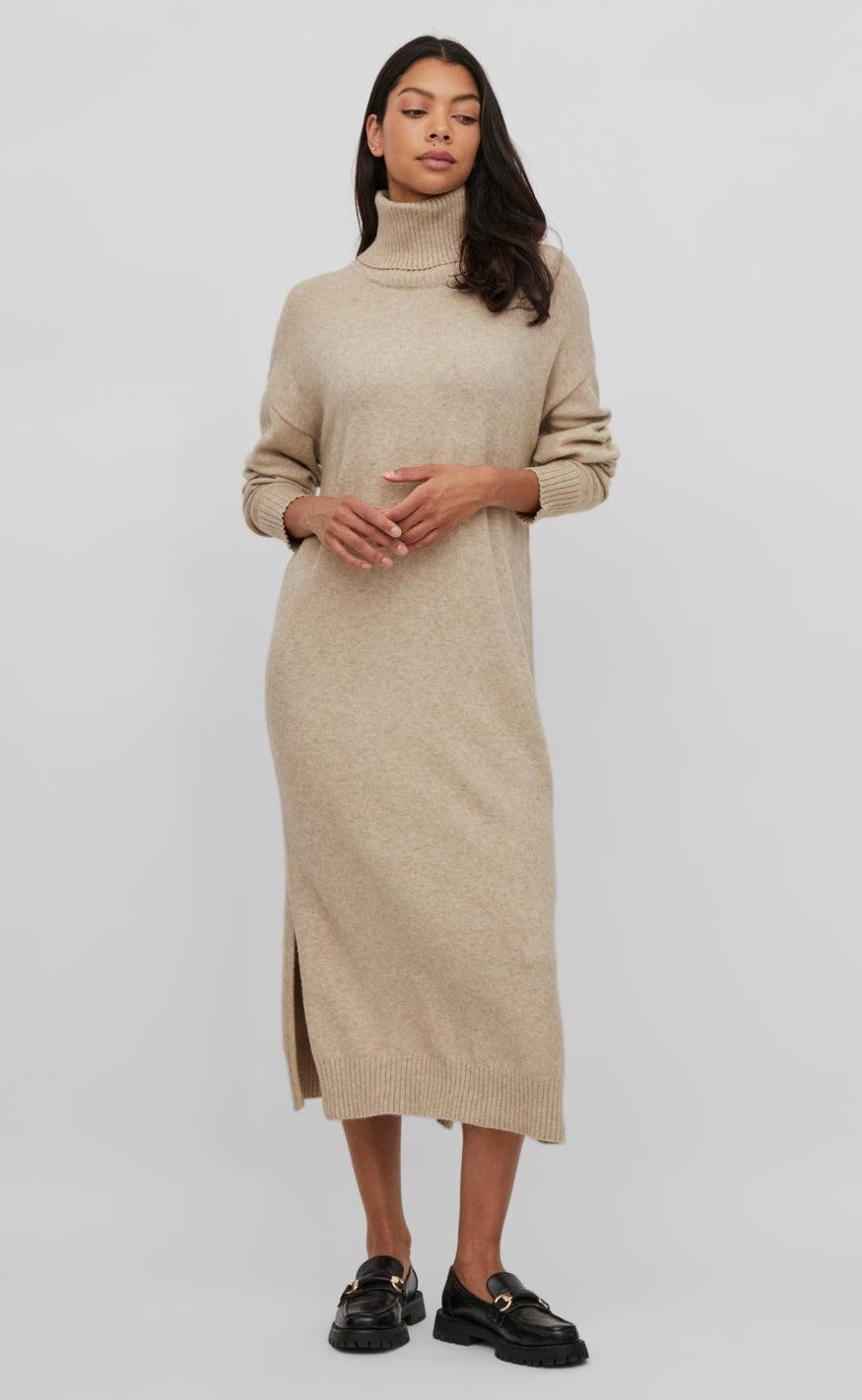 VILA Kjole Rollneck - Ril - Natural Melange