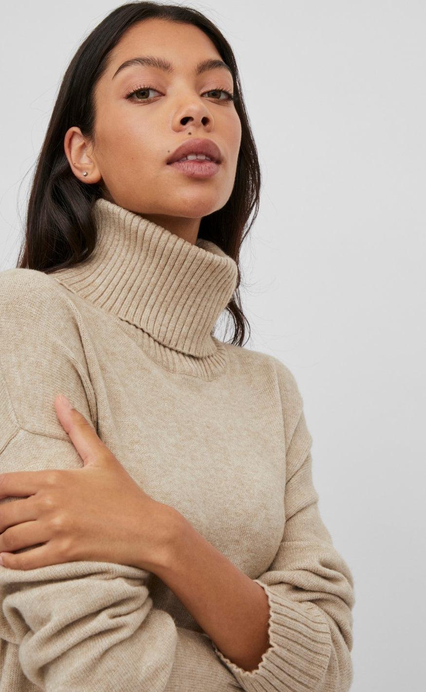 VILA Kjole Rollneck - Ril - Natural Melange
