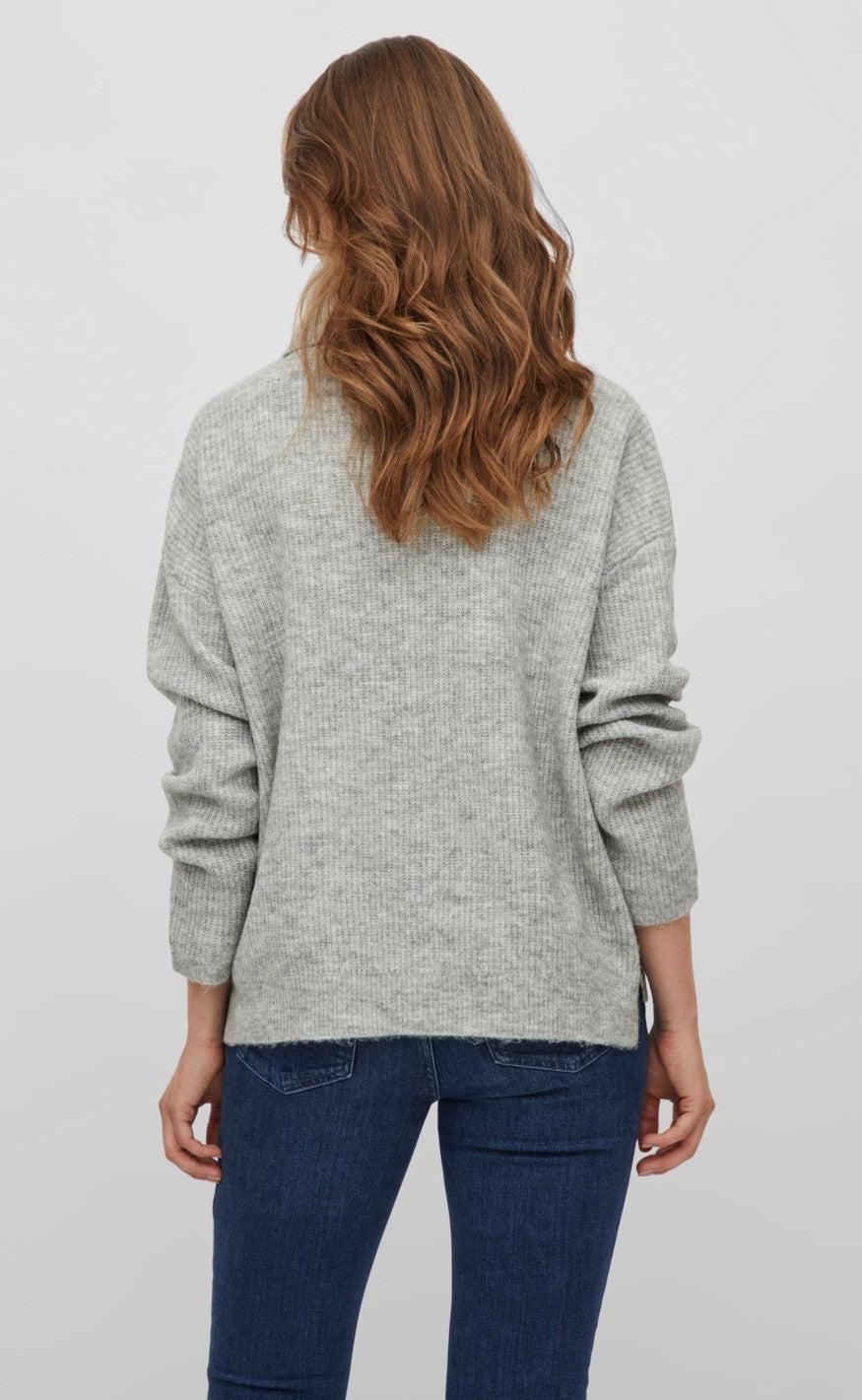 VILA Striktrøje - Cilia - Light Grey Melange