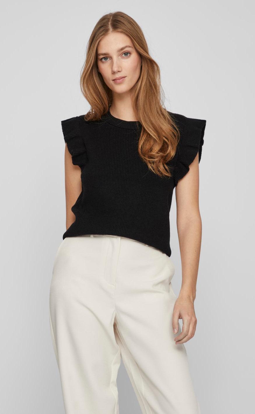 VILA Strikvest - Ril Flounce - Black