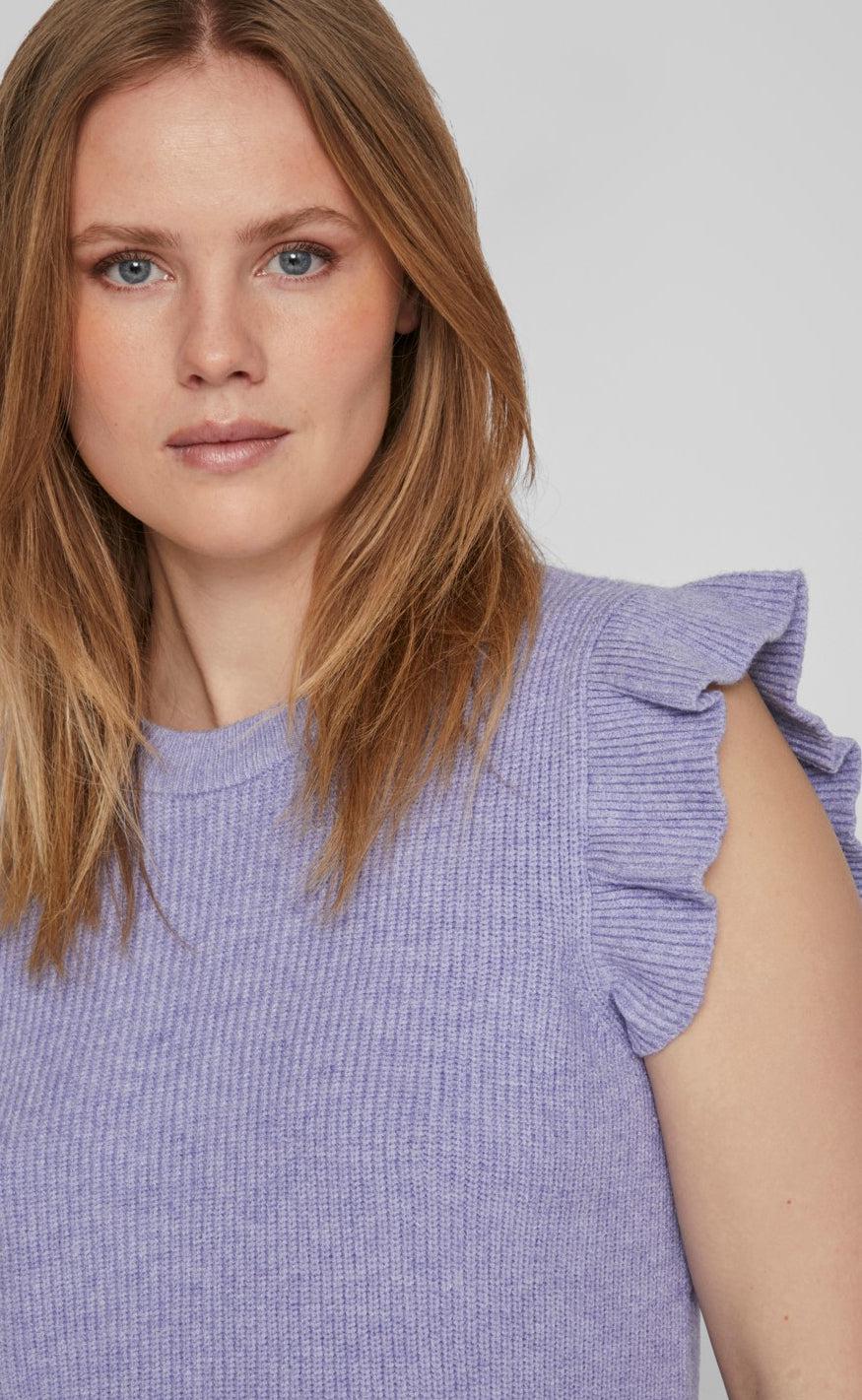 VILA Strikvest - Ril Flounce - Lavender
