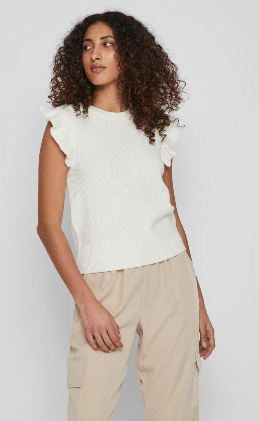 VILA Strikvest - Ril Flounce - White
