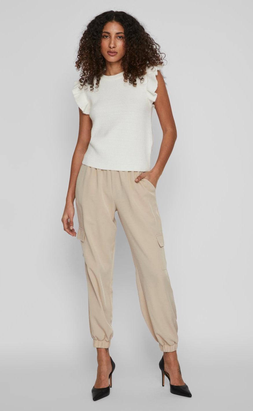 VILA Strikvest - Ril Flounce - White