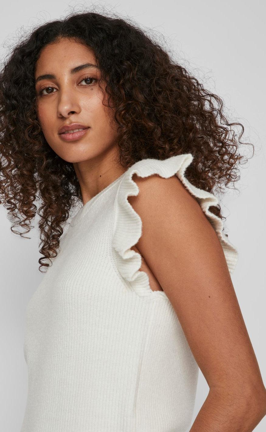 VILA Strikvest - Ril Flounce - White
