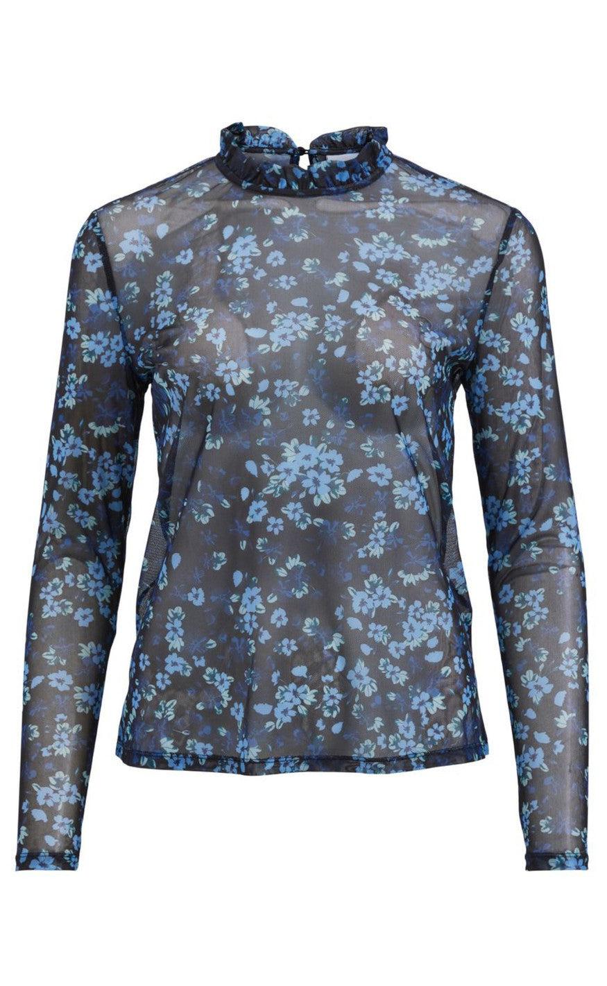 VILA Top - Highneck Mesh - Black / Flower Print