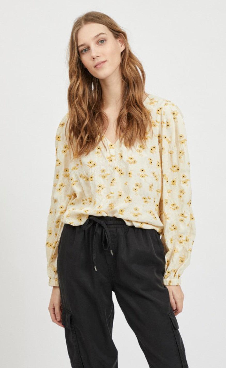 VILA Top - Olga - Birch/ Flower