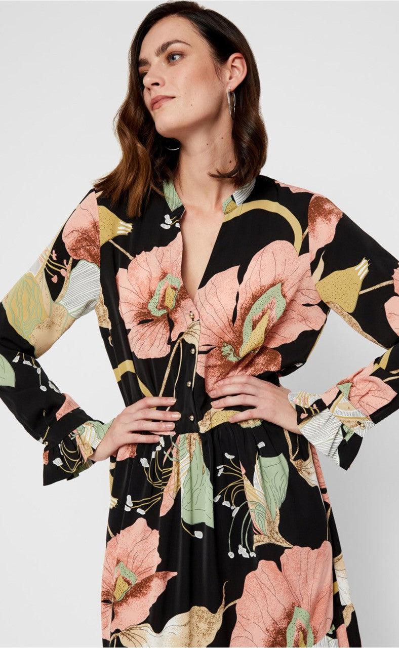 YAS BLOOMI ANKLE DRESS BLACK