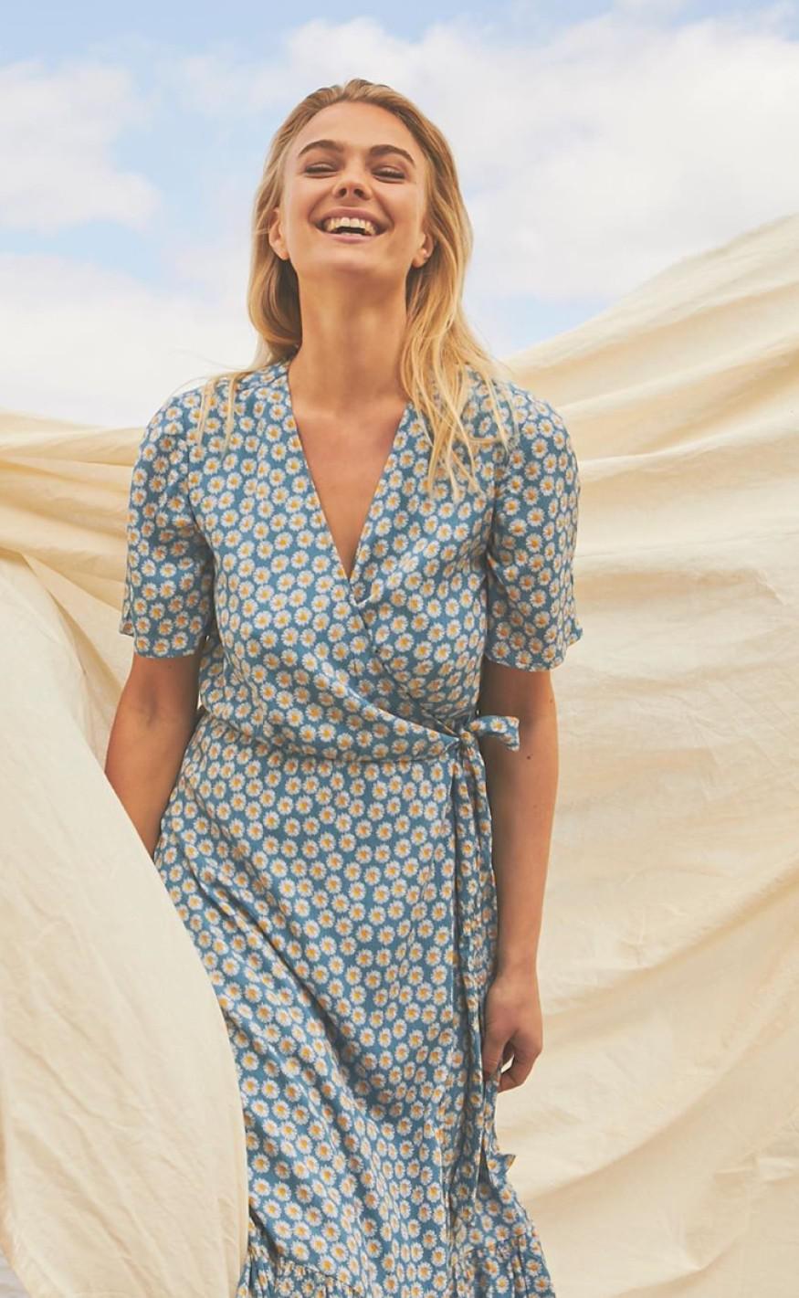 YAS DAISY LONG DRESS BLUE HEAVEN